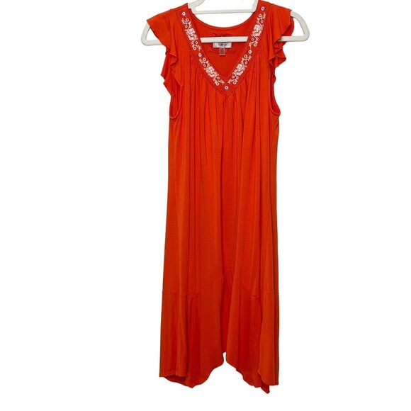Cupio Orange Embroidered Swing A-Line Dress Size M Boho - Picture 1 of 12